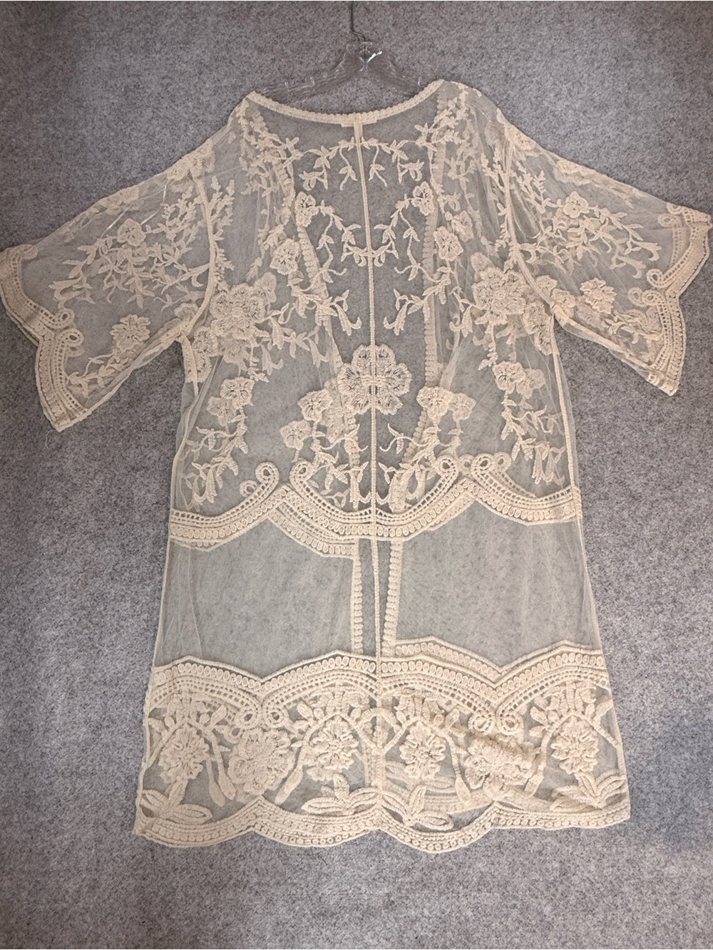 Adiva Ivory Embroidered Lace Kimono Cardigan Sheer Floral Boho Duster Cover Up S - Picture 4 of 6